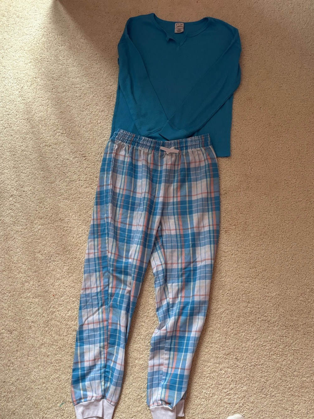 art class Teal Top with Blue Plaid Pajama Set